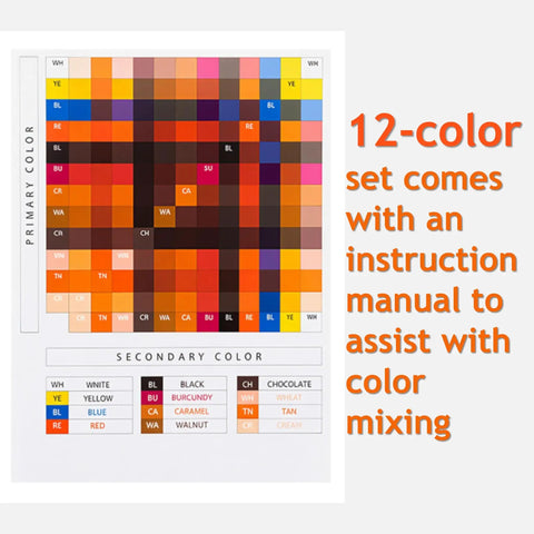 Color chart from Leather And Vinyl Repair Kit 21 Piece With Fast Application And Mixable Colors For All Leather Types