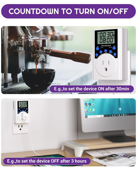 Hassle Free Programmable Digital Timer Outlet With Infinite Cycle Schedule Control 15 Amp Wall Plug in kitchen and office settings