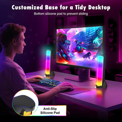 RGB PC Gaming Speakers With Full Screen LED Breathing Light And 4 Dynamic Modes, 2.0 Channel Stereo Sound on desktop setup