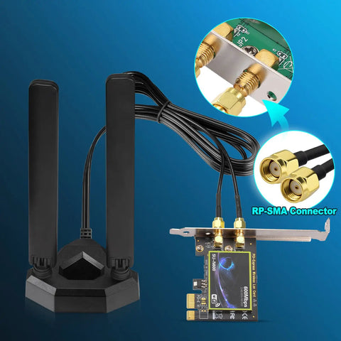 Tri Band WiFi 6E Antenna With Magnetic Base And 6.5 Ft Extension Cable for PC Desktop PCIe Card and Router setup