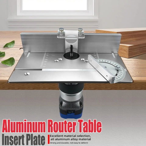 Top Tier Aluminum Router Lift Kit Featuring Smooth Glide 180 Degree Swivel Insert Plate For Pro Shop Kickass Woodworking Precision and Zero Sweat Craft Installation, detailed view of aluminum router table insert plate.