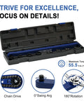 Badass 19 Piece Pro Offset Extension Wrench Set With Heavy Duty Impact Extender And Precision Socket Kit For Cramped Close Fit Fasteners With No Sweat One Step Tightening in storage case with max torque details.