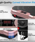 High-quality curved rose gold Vibration Plate Exercise Machine for full body workout, 400 lbs capacity, LED display, non-slip surface.