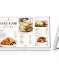 23.8 Inch Countertop Digital Menu Board With No Sweat Cloud Publishing For Restaurants And Cafes Featuring Smooth Multilocation Sync And Plug And Play Desktop Setup displaying menu items.