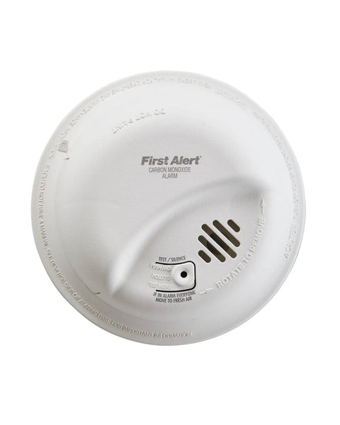 Carbon Monoxide Detector With Hardwired Alarm And Battery Backup, Electrochemical Sensor, Model CO5120BN White, 120 Volt Home Safety Alarm For Fast CO Detection And Peace Of Mind, top view.