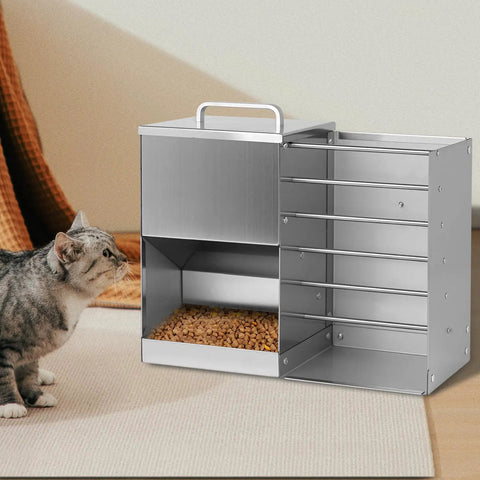Top Notch Bunny Hopper And Premium Hay Holder For Indoor Cages Featuring Leak Proof Storage And Effortless Scrub Down Routine That Keeps Your Little Guys Properly Fed Without Any Fuss, stainless steel, five-liter capacity, organized feeding.