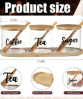 Three Pack Clear Glass Jars With Lids And Spoon On Bamboo Tray For Coffee Beans Sugar Tea Condiments Product Dimensions