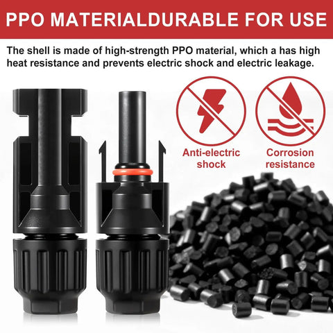 32 Piece MC4 Solar Panel Connectors Set With 16 Male And Female Pairs Plus 2 Wrenches IP67 Waterproof Handles Up To 1000 Volts And 30 Amps Built For Solar Power Setups With 10 AWG Cables, featuring PPO material components.