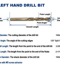 Left Hand Drill Bit Set For Damaged Bolts And Screws, M35 Cobalt, Seven-Piece Stubby Length, 135 Degree Split Point, diagram details