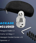 Heavy Duty 4000 Lbs Max Pull Strength Wire Pulling Grip Attachment Head With Four Cable Slots One Piece Stainless Steel Construction For Electricians And Pro Plumbers To Handle Tough Jobs Like A Boss, showing included carry-on bag, hexagon screws, and spanner.