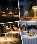 Two Pack LED Portable Cordless Table Lamps With Touch Sensor, Three Color Stepless Dimming, Gold, used outdoors and in dining settings