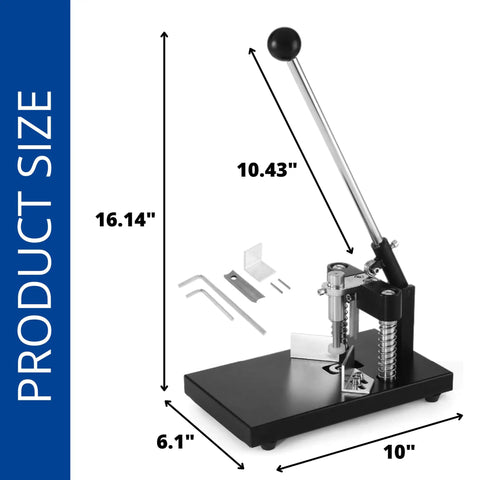 Built Tough Heavy Duty Corner Rounder Cutter Machine In Black With R6mm And R10mm Radius and product size dimensions shown.