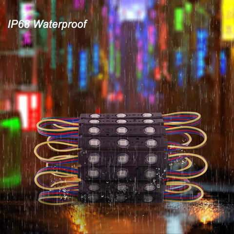 Lit RGB Window Lights For Storefronts 12V Waterproof LED Modules in rain; color-changing strip for advertising signs.