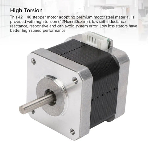 Beefy 42x40mm Stepper Motor Kit for 3D Printers and CNC Machines, Two-Phase 1.8 Degree Step Angle, High-Torque Replacement Motor with Solid Metal Construction for Mega X and Y Axis and Vyper Y Axis, front view