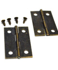 Set Of Ten Bronze Butt Hinges With Mounting Screws For Doors And Furniture Hella Sturdy Zinc Alloy Hardware No Fuss Installation Perfect For Your Next DIY Build Or Small Woodworking Project Smooth Finish Every Time showing two hinges and screws on white background.