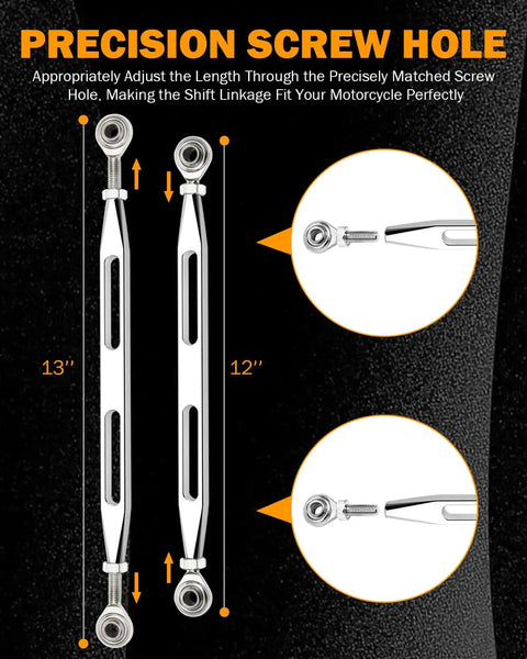 Chrome Shift Linkage Gear For Harley Touring Softail Trike Road King Electra Street Glide 1986 Through 2024 Replacement Upgrade With Smooth Shifting Heavy Duty Fit And Biker Grade Precision For OEM Controls, 12-13 inch adjustable chrome rods