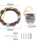 Alternator Stator Replacement 10 To 16 Amp For Briggs And Stratton And John Deere Lawn Tractors And Mowers Fits D150 D155 D160 D170 E160 E170 E180 L111 L118 L120 GT235 GT235E LA155 LA165 LA175 LT166 kit with dimensions