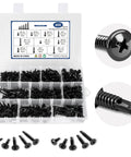 400 Piece Self Tapping Screws Set Made Of 410 Stainless Steel For Metal Wood And Plastic Size 8 And 10 1/2 Inch To 1-1/4 Inch Length Black Coated Pro Grade Handy Assorted Screws For Building Repair And DIY