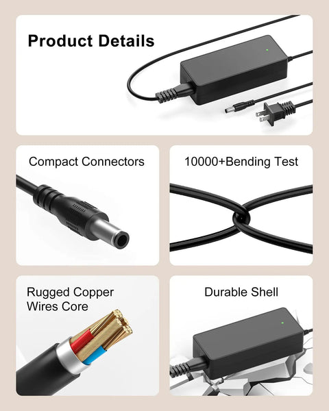 Replacement Electric Scooter Charger For X8 H40 H30 Pro H30 Max And Turboant V8 V8 Dual Battery Power Supply With Barrel Round Plug Tip Not For 3 Prong And Not For 24V 25.2V 29.4V Or 48V 54.6V Versions