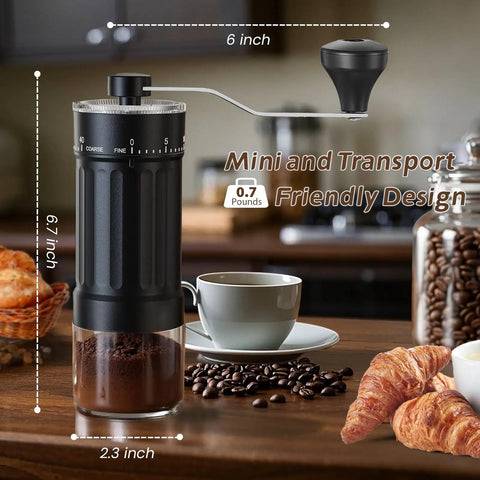 Manual Coffee Grinder With 40 External Adjustable Settings For Espresso, Pour Over, French Press, Black Ceramic Burr