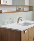 Concetto Single Hole Bathroom Faucet With Single Handle S Size Brushed Nickel installed on modern bathroom vanity