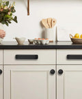 Matte Black 3 Inch Hole Center Cup Pulls For Cabinets And Drawers, 10 Pack Kitchen Cabinet Handles And Drawer Knobs installed