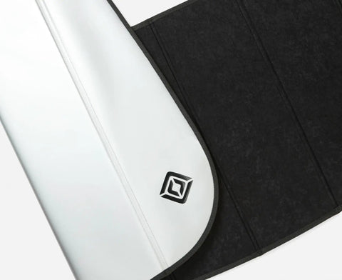 Custom Fit Rivian R2 Front Sunshade Keeps Your Whip Cool And Blocks Harsh UV Rays With Easy Fold Design And Sleek Matte Silver Finish, showing the matte silver and black interior design.