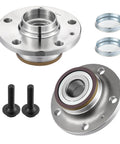 Drop In Rear Wheel Bearing And Hub Assembly For Audi Q3 TT 2008 2018 And VW Arteon Beetle CC Eos Golf GTI Jetta Passat Tiguan 2005 2020 5 Lug Two Piece Set Replacement, showing two hubs and bolts.