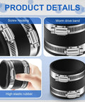 Close-up of 4 Piece 2-1/2 Inch Dust Control Flex Cuffs With Stainless Steel Hose Clamps And Flexible PVC Couplings For Plastic And Copper Plumbing Connections Heavy Duty Dust Collection Fittings Set For Quick No Fuss Setups