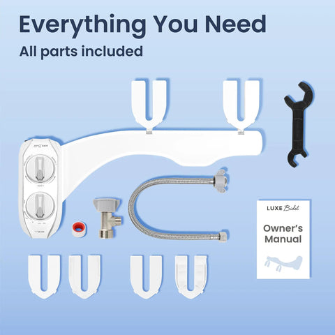 Dual Nozzle Bidet Attachment For Toilet Seat No-Fuss Non-Electric Easy Slide-In Install 360 Self-Clean parts and manual.
