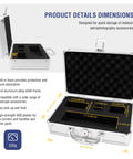 Telescope Eyepiece and Filter Accessory Case open showing foam compartments and dimensions, aluminum design, for 1.25 inch kits.