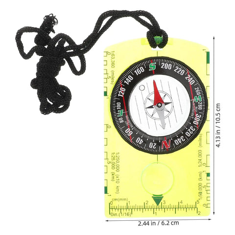 Portable Acrylic Hiking Compass For Outdoor Camping And Backpacking, compact yellow compass with red needle and black lanyard