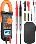 True RMS Clamp Meter 800A AC DC With 6000 Count Multimeter, Pro Grade Tool with test leads, alligator clips, and case