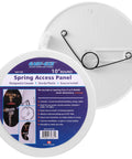 Quick Swap Ceiling Access Panel, Adjustable Six To Ten Inch Opening, Slick Drywall Hole Cover For Plumbing, Hvac, Electrical Wiring And Cable Runs, No Sweat Snap Fit Housing, round plastic design with spring mechanism.