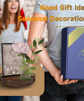 Gift box and decor items on Round Walnut Wood Go To Lazy Susan Turntable Organizer for Cabinet and Countertop