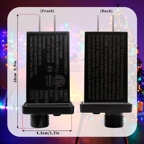 Front and back view of 24V Low Voltage LED Transformer With 3.6W Output IP44 Waterproof LED Driver No Fuss US Plug Class 2 Power Supply