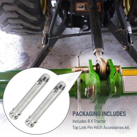 8 Pack S07070200 Beefed Up Top Link Pin Hitch Accessories Kit For Category 1 Tractors installed on green hitch