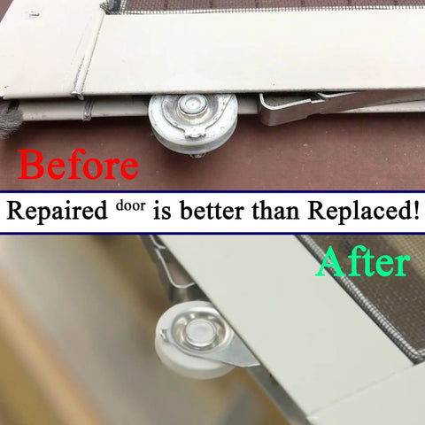 DIY Sliding Screen Door Roller Kit Upper And Lower Nylon 1-1/4 Inch Wheels Before and After Repair Comparison