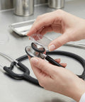 Stethoscope diaphragm replacement (2 pcs) for pediatric and adult use; metal chestpiece, clear diaphragm, black tubing
