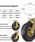 Dimensional diagram of Heavy Duty Pneumatic Rubber Casters 8 And 10 Inch Swivel Replacement Wheels with details for installation and wheel sizes.
