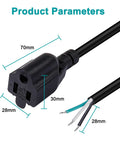 Heavy Duty NEMA 5-15 3 Prong Female Power Cord SJT Replacement Cable 18 Gauge 10A 110V 120V Pigtail 3.3Ft Twin Pack dimensions