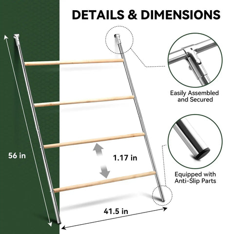 Four Tier Chicken Roosting Perch For Backyard Poultry No Fuss Easy To Assemble Elevated Roosting Bars That Maximize Coop Space And Reduce Ground Crowding Easy To Clean Durable Farm Style Chicken Perch 56 Inches Long, showing 56 inch high roost with anti-slip parts.