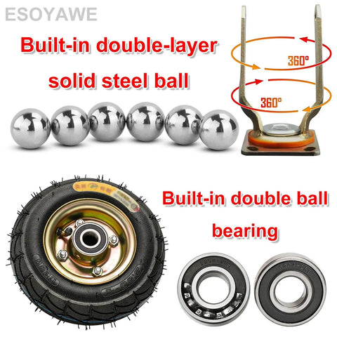 Tough As Nails Heavy Duty Pneumatic Caster Wheels 4 Pack 8 Inch 250mm Industrial Swivel Casters With Brakes showing steel balls and bearings.