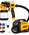 Built Tough Cordless Paint Sprayer With 20V Battery And 800W Corded Brushless Spray Gun, featuring adjustable nozzle and accessories.