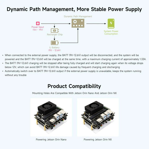 Uninterruptible Power Supply UPS Module For Jetson Orin with pogo pin connector, supports up to 3x21700 Li batteries