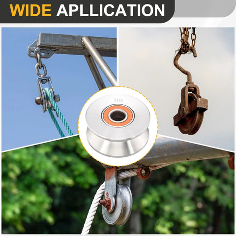 Built Tough V Groove Pulley Wheel Crafted From 304 Stainless Steel With 10mm Bore And 68mm Outer Diameter featuring applications in lifting systems.