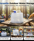 Foldable Water Jug With Spigot For Camping And Travel on picnic table, 2.6 Gallon Water Storage Dispenser setup for outdoor use