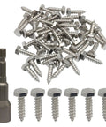 Heavy Duty Lag Screws Set Of Fifty, One Quarter Inch Diameter By One Inch Length, Stainless Steel 304 Partial Thread Bolts With Silver Oxide Finish For Wood Decks Construction And Home Improvement By OSVJE, screws and driver bit displayed.