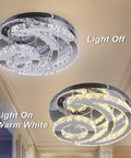 Modern LED Crystal Chandelier Ceiling Light Fixture Square Flush Mount Pendant Lamp in light off and warm white settings