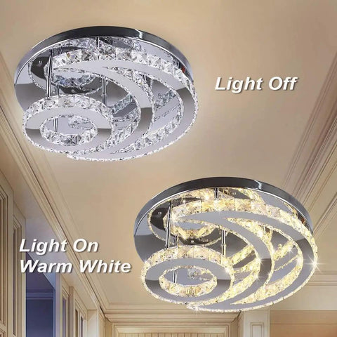 Modern LED Crystal Chandelier Ceiling Light Fixture Square Flush Mount Pendant Lamp in light off and warm white settings